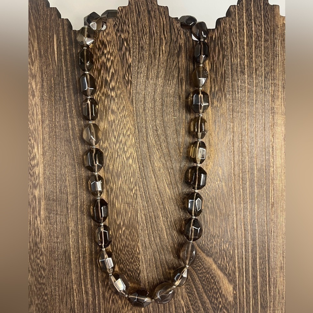Smoky Quartz Glass 925 Necklace Length 24” D7
